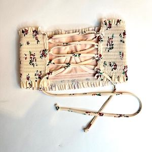 Smocked Floral Tube Crop Top w/underwire, Swim pink/cream floral lace up stretch